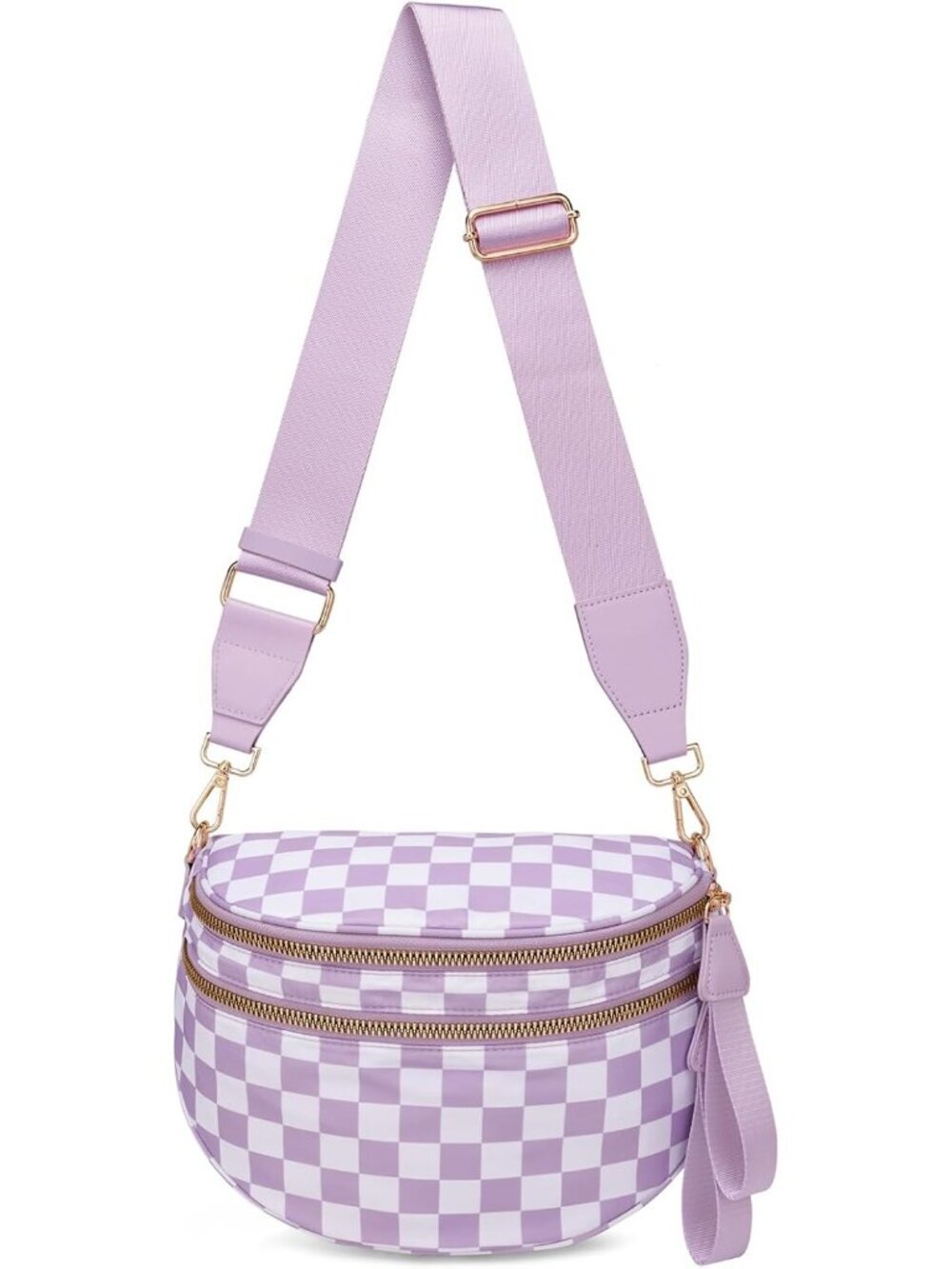 Women's Purple Spacious Checkered Double-Zipper Compartments Crossbody Bags